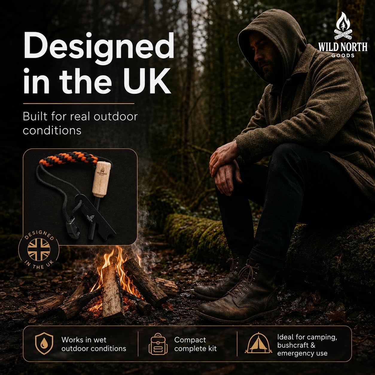 Fire Starter Kit - Ferro Rod, Striker, Tinder Rope, Bellow & Bag