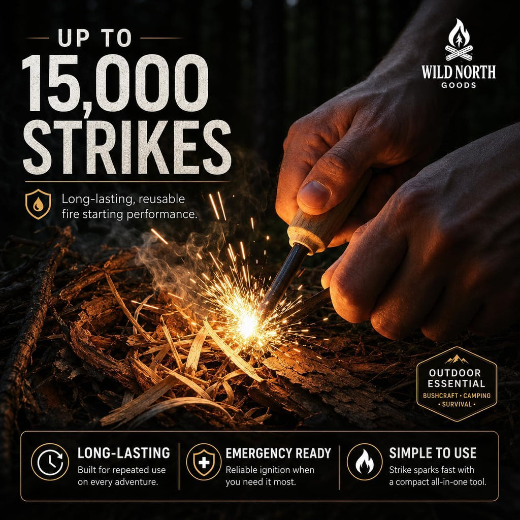 Fire Starter Kit - Ferro Rod, Striker, Tinder Rope, Bellow & Bag