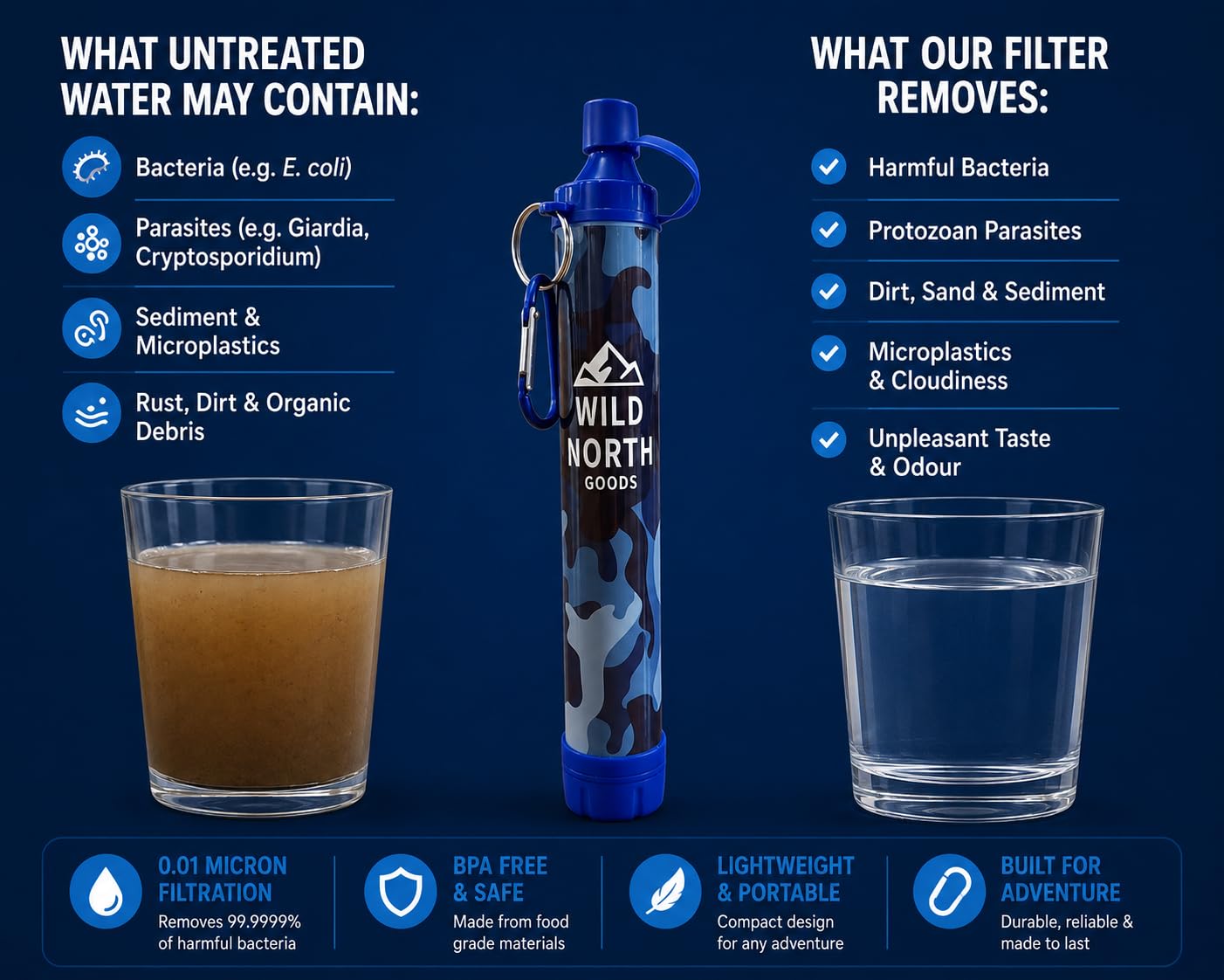 2 Pack Portable Water Filter Straws