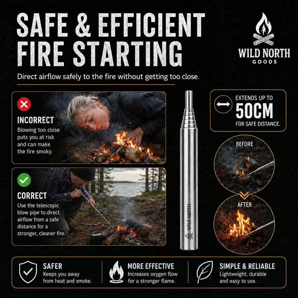 Fire Starter Kit - Ferro Rod, Striker, Tinder Rope, Bellow & Bag