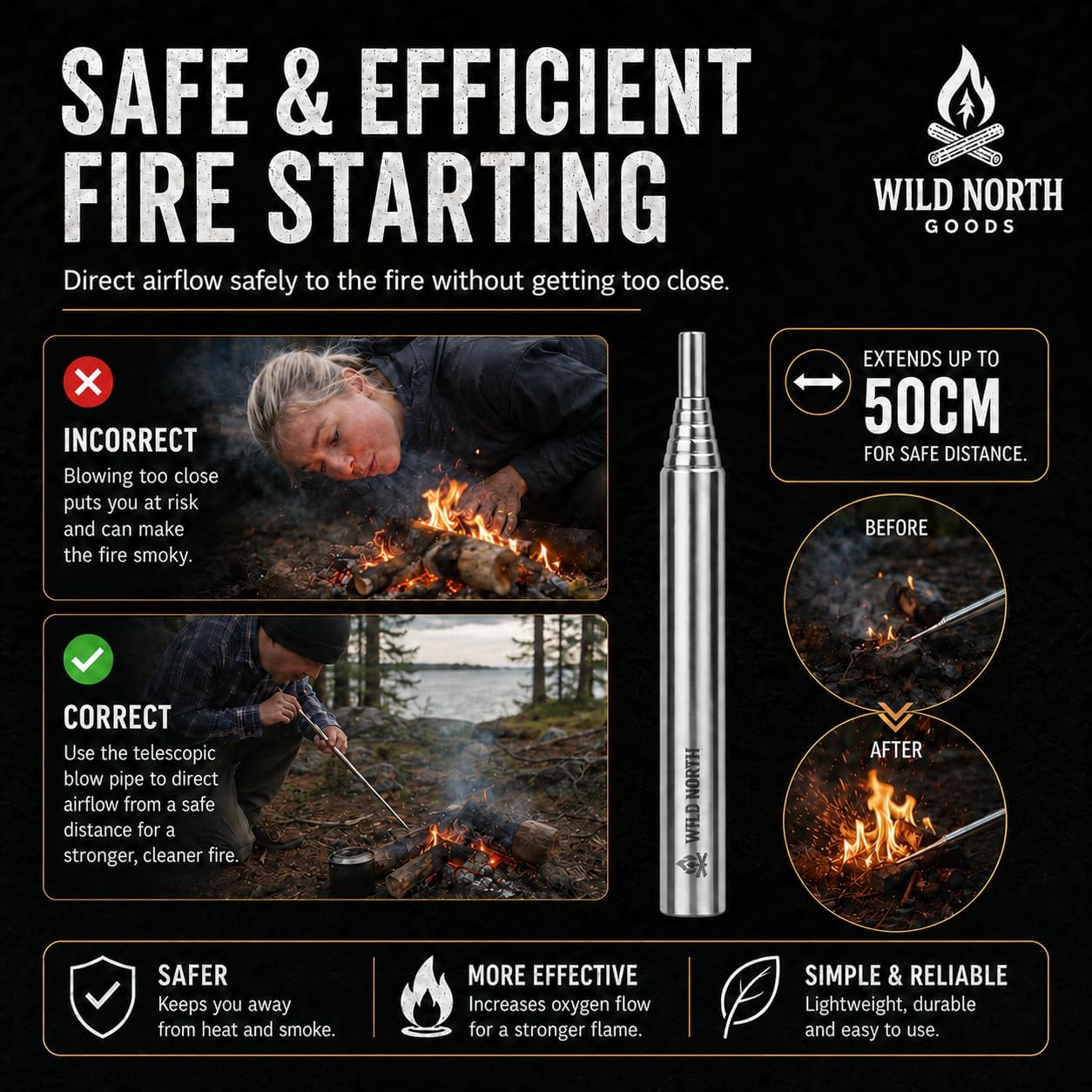 Fire Starter Kit - Ferro Rod, Striker, Tinder Rope, Bellow & Bag