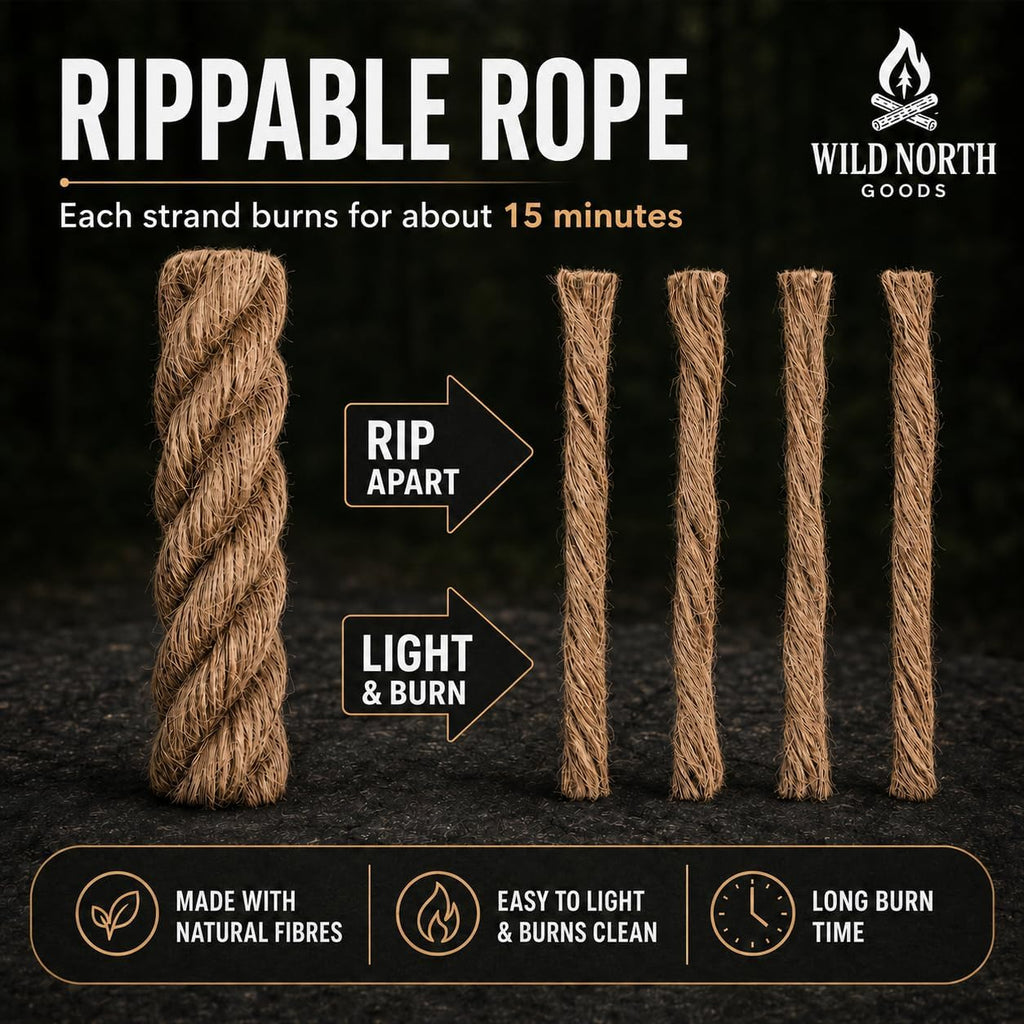 Fire Starter Kit - Ferro Rod, Striker, Tinder Rope, Bellow & Bag
