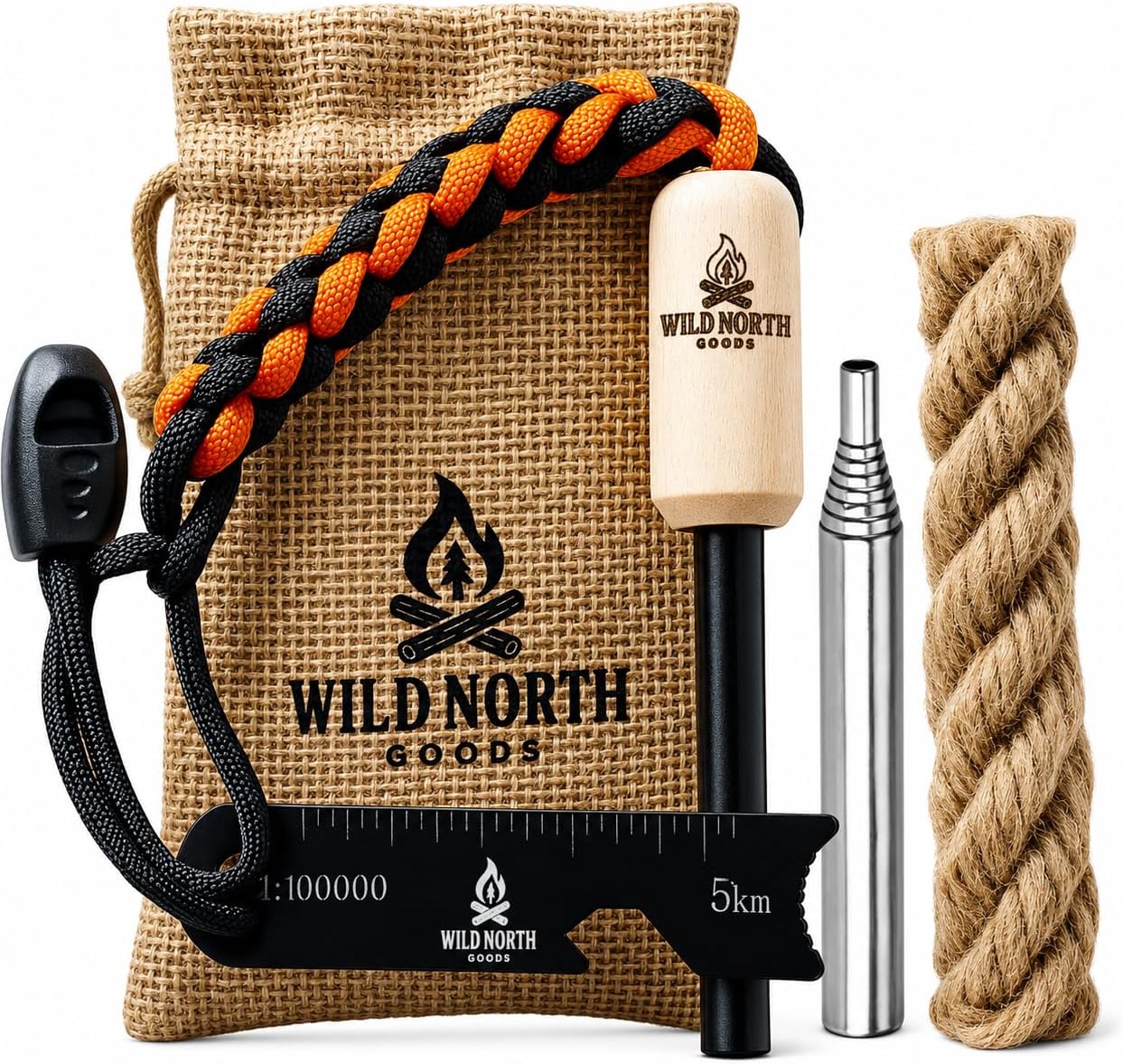 Fire Starter Kit - Ferro Rod, Striker, Tinder Rope, Bellow & Bag